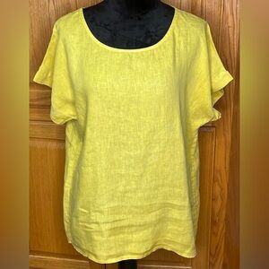 Terzo Millennio Lagenlook Linen High-Low Hem Tunic Oversized Top Yellow Sz Large